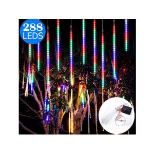 Guirlande Lumineuse Solaire &Agrave; 8 Tubes En Forme De M&eacute;t&eacute;ore Avec 288 Led Pour La D&eacute;coration Ext&eacute;rieure - Neuf