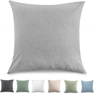 Cauc-Taie Oreiller 50x50 Cm Lot De 2housse Coussin 100% Coton Lav&eacute; Doux, Aspect Lin Et Respirant, Taie D Oreiller Gris Clair Avec Fermeture &Eacute;clair - Neuf