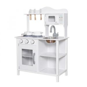 GINGER HOME &iquest; Cuisine en bois pour enfants avec accessoires, portes et boutons, blanc, 58,5&times;29,5&times;85 cm - Neuf