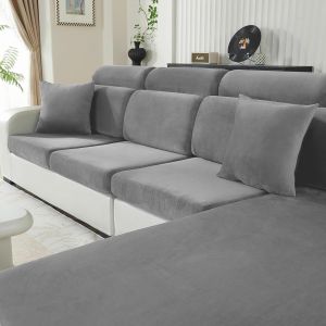 Cmws-Housse Coussin Canapé Velours, Universelle Housse Assise Canapé Extensible, Protection Pour Meubles Couvre Pour Canape Antidérapante(Chaise Longue, Gris Clair) - Neuf
