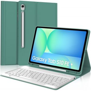 Coque Clavier Pour Samsung Galaxy Tab S10 Fe+ Plus 13.1"" 2025, Clavier Azerty Français Bluetooth Détachable, Étui Avec Bluetooth Keyboard Avec Support De Stylet Pour Samsung S10 Fe Plus,Vert Foncé - Neuf