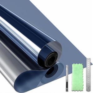 Film Fenêtre Anti-Regard, Film Miroir Pour Fenêtre Sans Tain, Anti-Uv Anti Chaleur Protection Solaire Non Adhésif Film Électrostatique Vitre Pour Maisons Et Bureaux(Bleu-Argent, 44.3x200cm) - Neuf
