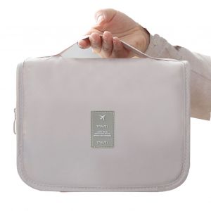 HJLIAN Trousse de maquillage portable, petite trousse de toilette zippee, grande capacite, trousse de toilette de voyage, trousse de maquillage, sac de rangement tendance de style coreen, beige - Neuf