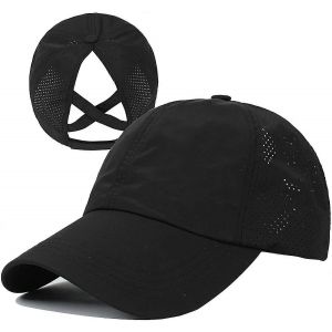 Promotion D'hiver,Femmes Criss Cross Queue De Cheval Casquette De Baseball Réglable Haut Messy Chignon Chapeau À Séchage Rapide - Noir - Neuf