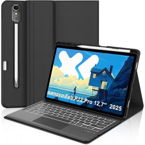 Clavier Pour Lenovo Idea Tab Pro 12.7"" 2025 Avec Pavé Tactile, Étui Clavier Pour Lenovo Idea Tab Pro 12.7"" Magnétique Rétroéclairées Bluetooth Détachable Azerty Français, Noir[Z1799] - Neuf