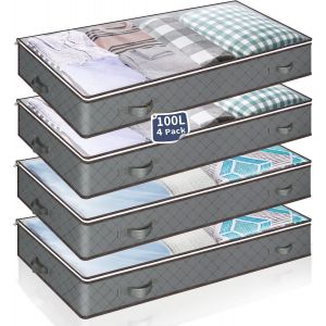 Mevronisshop-Bo&icirc;te De Rangement Sous Le Lit Avec Couvercle &iquest; Lot De 4 Bo&icirc;tes De Rangement De Salle De Bain De 100 L Pour Armoire De Rangement Sous Le Lit, Sacs De Rangement Pour V&ecirc;tements - Neuf