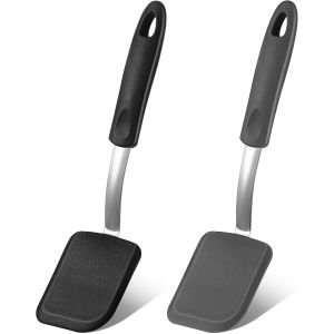 Ensemble De 2 Mini Spatules &Agrave; Brownie, Ustensiles De Cuisine Flexibles En Silicone, Antiadh&eacute;sifs, R&eacute;sistants &Agrave; La Chaleur, Sans Rayures Pour Les Cr&ecirc;pes Aux ?ufs (Noir, Gris) - Neuf