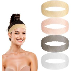 TZF-Lot de 4 bandeaux en silicone pour femme - Multicolore - Sans couture - &Eacute;lastique - R&eacute;glable - Antid&eacute;rapant - Pour garder les perruques - Neuf