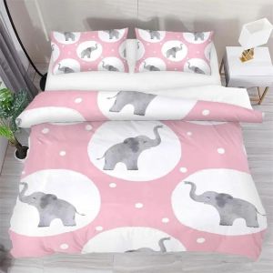 Parure De Lit Avec Housse De Couette Et Taie D'oreiller, Motif Éléphant, Motif Dessin Anime, Decoration Pour Chambre De Garcon Ou De Fille - Neuf