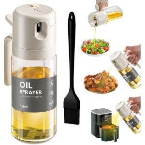 Eryi-Spray Huile Cuisine Air Fryer 550ml, Pulverisateur Huile Cuisine Verre 2 In 1, Vaporisateur Huile Cuisine Avec Une Pinceau Cuisine, Spray Huile D'olive Pour Cuisiner, Griller, Salade (Beige) - Neuf