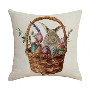 Oeuf De P&acirc;ques Lapin Imprim&eacute; Motif Lin Taie D'oreiller Canap&eacute; Jeter Coussin Housse Home Decor Party P&acirc;ques De - Neuf