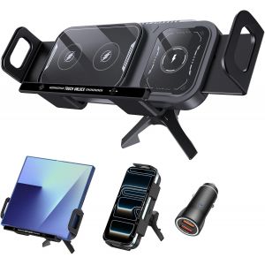 15W Support Telephone Voiture Induction,Qi Rapide Chargeur Induction Voiture, Double Bobine Auto Clamping Chargeur Sans Fil Pour Samsung Galaxy Z Fold 7/6/5/4 Z Flip 7/6/5/4 S25/S24/S23 Iphone S&eacute;rie - Neuf