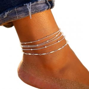 Eryi-4pcs Bohème Plage Chaîne De Pied Perles D'argent Chaîne De Pied D'été Accessoires Pour Femmes Et Filles Bijoux - Neuf