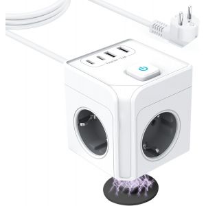 Multiple Sockets 3 Compartments With Usb, 7-In-1 Magnetic Cube Multiple Socket With 2 Usb-C & 1 Usb-A, 3680W/16A, Wall Socket Adapter For Office, Home - Neuf
