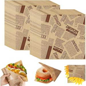 Letnerny-Sac En Papier Pour Sandwich, 400 Feuilles Papier Emballage Alimentaire Sachet Kraft, Sac &Agrave; Burger, Feuille De Papier Journal Alimentaire, Sacs En Papier Pour Wrap Burger Frites G&acirc;teaux, 15x1 - Neuf