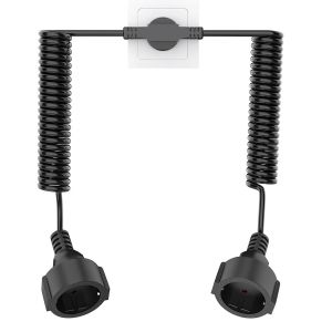 Rallonge de 2 m avec 2 prises Schuko - Câble en spirale jusqu'à 2 m Max - Double rallonge - Câble d'extension en spirale avec contact de protection - 2 prises (16 A/250 V) - Noir - Neuf