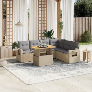Prolenta Premium - Salon De Jardin Avec Coussins 7 Pcs Beige R&eacute;sine Tress&eacute;e - Neuf