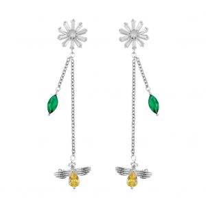 Boucles D'oreilles Pendantes Elegantes En Forme D'abeille Et De Fleur Pour Femme (Jaune) - Neuf