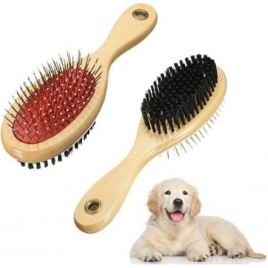 Jgd-Brosse De Toilettage Double Face En Bois Pour Chien Et Chat &Agrave; Poils Longs Ou Courts Rouge - Neuf