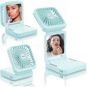 Ventilateur De Table 5000Mah Avec Cordon, 32 Heure Ventilateur Portable Avec Miroir De Maquillage, 5 Vitesses Ventilateur De Cou Rechargeable, Batterie Externe Avec Support De Télé[VEN750645] - Neuf