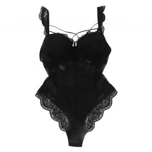Body En Dentelle Doux Et Extensible, Decollete En V Profond, Elegant, Une Piece, Pour Femme, Pour La Nuit De Noces, La Lune De Miel, Noir, 80d - Neuf