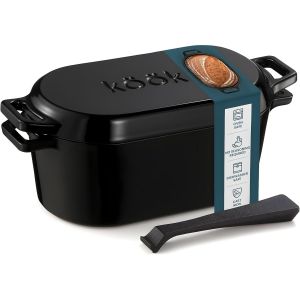 Letnerny-Faitout Avec Couvercle, Moule À Pain En Fonte Émaillée, Idéal Pour La Cuisson Du Levain, La Cuisson Et Le Rôti, Passe Au Lave-Vaisselle, À Deux Poignées, Avec Levier De Couvercle, Noir - Neuf