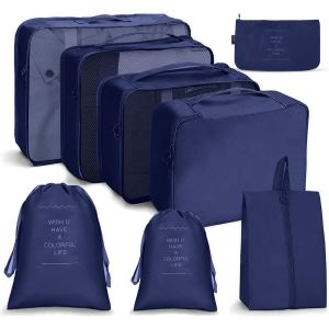 BHHBB-Organisateur de Voyage, Rangement Valise Lot de 8 Imperméable Organisateur de Voyage Packing Cubes Organiseur, Différents Tailles des Cubes Étanche Sacs de Voyage Rangement, Voyage Accessoires - Neuf