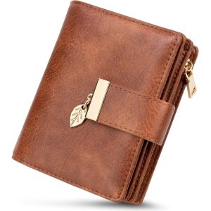 CAUC-Portefeuille Femme Petit, Porte Monnaie Femme avec Blocage RFID en Cuir PU Grande Capacit&eacute; avec 14 Slots de Carte et Poche &agrave; Fermeture &Eacute;clair Pi&egrave;ces Court Porte Feuille pour Femmes - Neuf