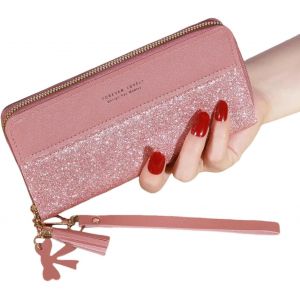 Portefeuilles Portefeuille &Agrave; Fermeture &Eacute;clair Dames Long Portefeuille Sac Fourre-Tout-Rose Fonc&eacute; - Neuf