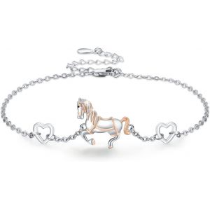 Bracelet Cheval En Argent Sterling S925 - R&eacute;glable - En Forme De C?ur - Bijou Pour Femme Et Fille - Cadeau Pour Maman,17,78 Cm Bis 22,9 Cm,Argent Sterling - Neuf