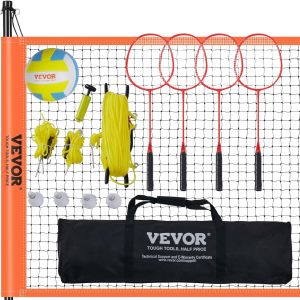 Ensemble De Volley-Ball Et De Badminton,Filet De Badminton Portable D'ext&eacute;rieur,Poteaux En Acier Hauteur R&eacute;glable,Ensemble Combin&eacute; Pro Avec Volley-Ball En Pvc,Pour Pelouse Plage Jardin - Neuf