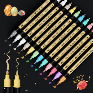 Mevronisshop-Stylo En M&eacute;tal, 12 Couleurs Double Pointes Marqueur En M&eacute;tal Set Pour Album Photo, Pour Bricolage, Livre D'or, Bricolage Scrapbooking, Pour La Peinture C&eacute;ramique, Verre, Pierre, D&eacute;corati - Neuf