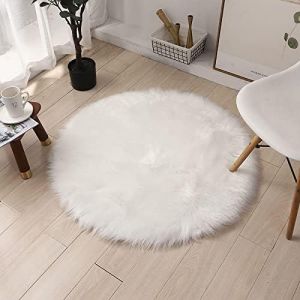 KALANKA-Tapis Faux en Peau de Mouton,Imitation Toison Moquette Fluffy Soft Longhair Décoratif Coussin de Chaise Canapé Natte (Blanc, 45x45cm) - Neuf