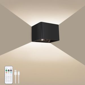 Applique murale d'int&eacute;rieur avec d&eacute;tecteur de mouvement,t&eacute;l&eacute;commande,3 couleurs,rechargeable par USB,sans fil,pour salon,chambre &agrave; coucher,escalier,couloir (noir,1 pi&egrave;ce) - Neuf