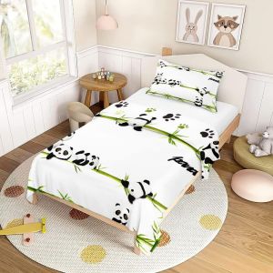 Parure De Lit 90x190 Enfant - Panda Housse De Couette 90x190 Et Taie D'oreiller 40x60 Cm - Dessins Animés Housses De Couettes Enfant Doux Ensemble De Literie En Microfibre - Neuf