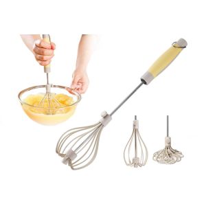 Batteur &agrave; ?ufs manuel en acier inoxydable avec t&ecirc;te de fouet r&eacute;glable et conception &agrave; pression manuelle - Neuf