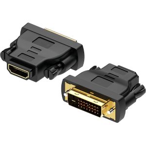 Adaptateur HDMI vers DVI - Bidirectionnel - DVI-D M&acirc;le Dual Link vers HDMI Femelle - Convertisseur pour Moniteur, PC, TV, Jeux, Projecteur - 1080p Full HD 60Hz - Connecteur Or u2013 2 Unit&eacute;s - Neuf