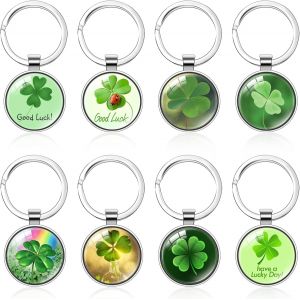 Kal-8 Pièces Lucky Porte-Clés Trèfle À Quatre Feuilles Porte Clef Trefle 4 Feuilles Fortune Keychain Porte Cle Porte Bonheur Pour Cadeau, Pendentif Décoratif Pour Hommes, Femmes - Neuf