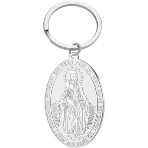 Kal-Porte-Clés Médaille Miraculeuse De La Vierge Marie Pendentif Médaillon Mère Marie En Acier Inoxydable Bijoux Talisman De Foi Religieuse Pour Femmes Et Hommes - Neuf