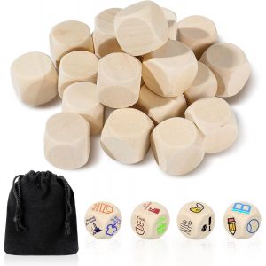 20 Pi&egrave;ces Vierges Bricolage D&eacute;s Non Peints D&eacute;s Ordinaire Avec Coins Ronds Bloc &Agrave; 6 Faces (20 Mm,En Bois) - Neuf