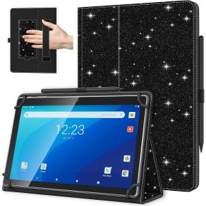 Coque Universel pour Tablette Androiod de 10,1 Pouces avec Boucle pour Stylet, Coque L&eacute;ger et Pliable avec Main pour Toutes Les Tablettes &agrave; &Eacute;cran Tactile de 9,6 &agrave; 11 Pouces, Noir Scintillant - Neuf