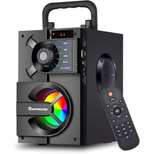 Portable Bluetooth Speaker With Powerful Subwoofer, Stereo Sound, Fm Radio Station, Led Light And Remote Control (Black) - Neuf