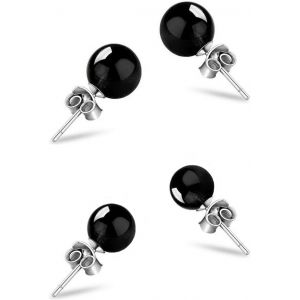 Kalhx-2 Paires Boucles D'oreilles Argent Sterling 925 Pour Femmes Noir,Clou D'oreilles Homme,Boucle D'oreilles Boule Noir,Boucle D'oreilles En Pierres Naturelles,Bijoux De Corps Femme Homme - Neuf