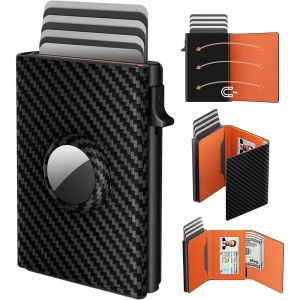 Yatbest¿Sac À Cartes Pour Hommes,Avec Fente De Positionnement D'Étiquette Aérienne,Brosse Antivol Rfid,Portefeuille En Métal Ultra Fin,Clip Pour Carte De Crédit.Carbon Orange. - Neuf