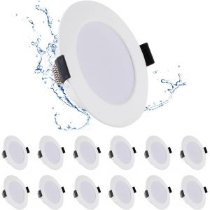 Lot De 12 Spots Led Encastrables 5W, Spot Salle De Bain, Ip44, 450Lm, Ultramince 25 Mm, Blanc Neutre 4000K, Trous &Oslash;75-90Mm, Spots Led Plafond Rond Pour Cuisine, Chambre, 220V-240V - Neuf