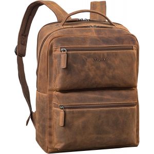 acdsgd-Gustavo Sac a Dos Grande Capacit&eacute; Cuir V&eacute;ritable - Sac a Dos Ordinateur Portable 15-16 Pouces - Sac &agrave; Dos Travail Homme et Femme Styl&eacute; avec Fixation Trolley Couleur:Bergamo - Marron - Neuf