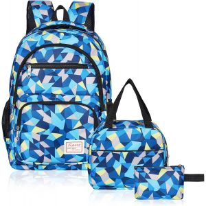 KALANKA-Cartable Fille Primaire Garcon Imperméable Sac a Dos Enfant Fille CP CE2 Elementaire 3 en 1 Sac à Dos Poids Léger avec Sacs à Lunch et Trousse pour CE1 CM1 CM2 D'école Étudiants, Bleu - Neuf
