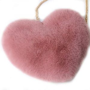 EVAGO Sac en fausse fourrure Fausse fourrure de lapin en forme de coeur Sac &agrave; bandouli&egrave;re flou - Sac d'amour moelleux mignon Luxueux Vogue Mode sac &agrave; main Cadeau - Kawaii Love Tote Bag-Rose - TAILLE UNIQUE - Neuf