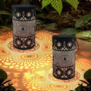 Lot De 2 Lanternes Solaires En Forme De Tournesol En M&eacute;tal Avec Crochet De Berger, Lumi&egrave;res Solaires Led &Eacute;tanches Pour Jardin, Table, Terrasse, Balcon, Cour - Neuf