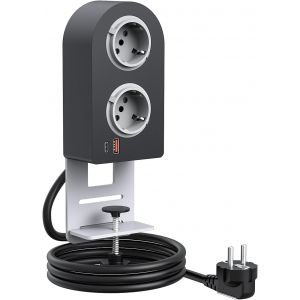 Multiprise de table 2 prises avec et type C PD20W - Multiprise 4 en 1 - 2 USB avec interrupteur - Multiprise de bureau avec c&acirc;ble de 1,8 m - Pour la maison, le bureau - Noir - Neuf